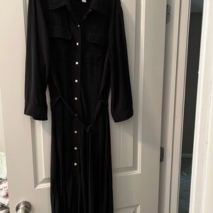 Emma & Michele Black Long Sleeve Notched Collar Dress